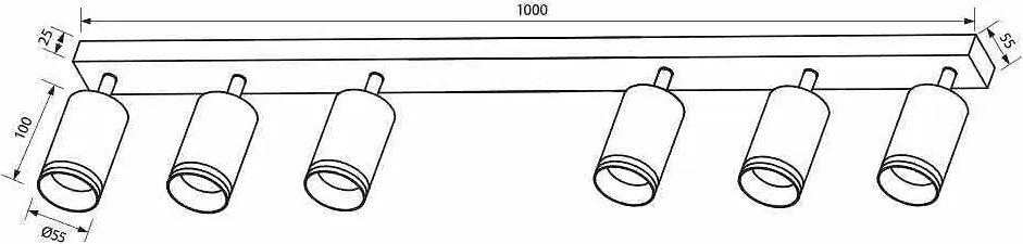 Линеен спот за таван KING, черен, 6хGU10