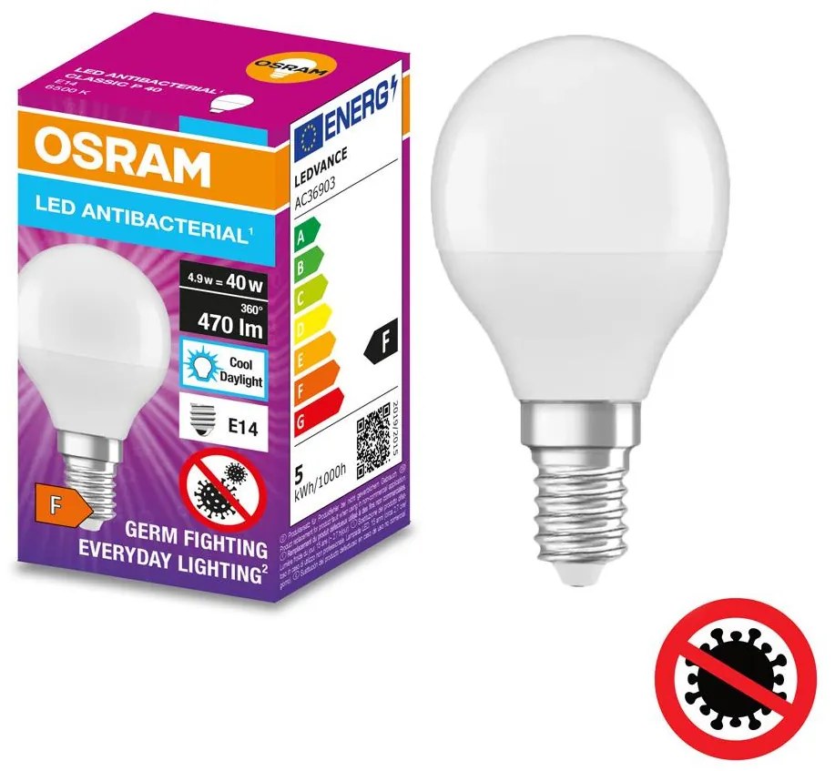 LED Антибактериална крушка P40 E14/4,9W/230V 6500K - Osram