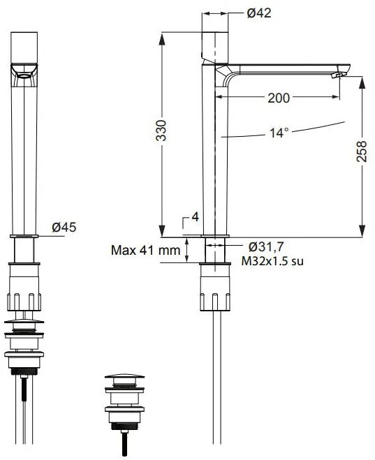 Батерия за умивалник с клапан Clic Clac Res-pro Eurorama-Черен