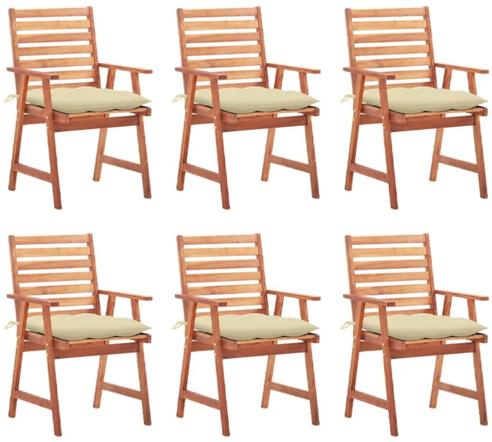 3078364 vidaXL Градински трапезни столове, 6 бр, с възглавници, акация масив