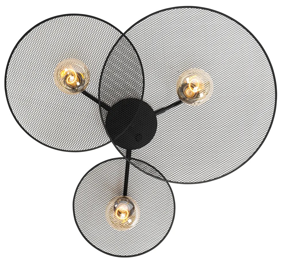 Дизайнерски стенен аплик черен с мрежа 3-светлина - Jane