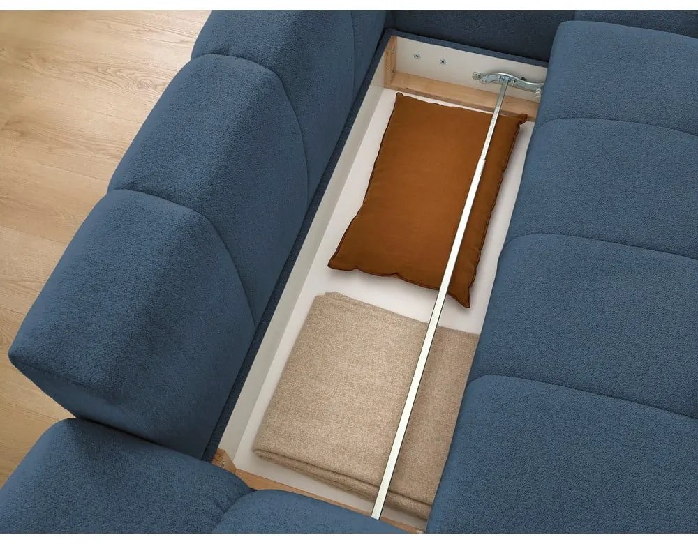 Тъмносин шенилов сгъваем/с място за съхранение ъглов диван (десен ъгъл) Everest – Bobochic Paris