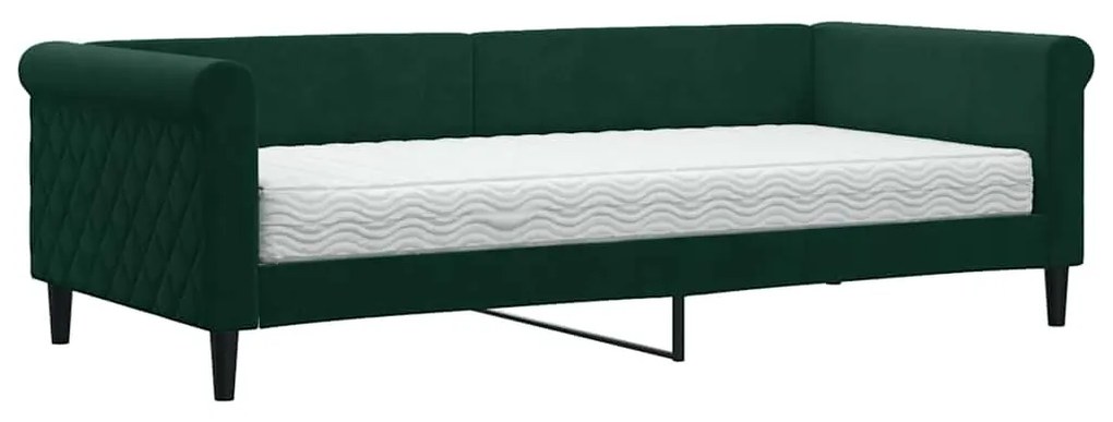 3197749 vidaXL Канапе с матрак, тъмнозелено, 90x200 см, кадифе
