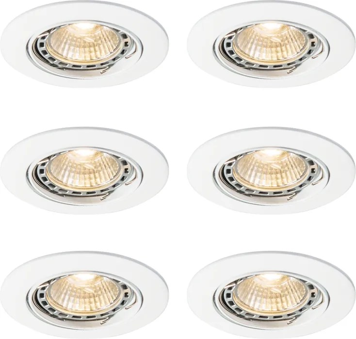 Комплект от 6 модерни вградени прожектора бели, накланящи се GU10 50mm - Edu