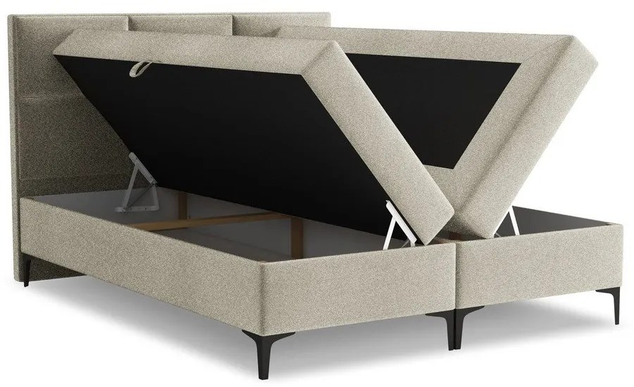 Кафяво-сиво боксспринг легло 140x200 cm с място за съхранение Pakalana – Makamii