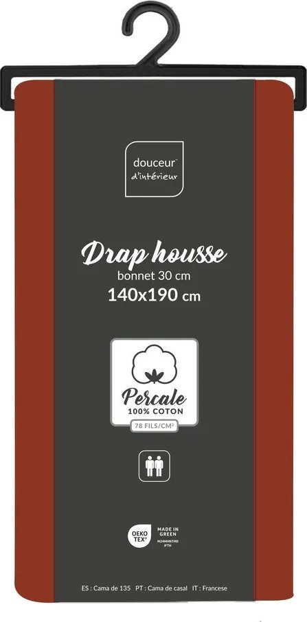 Еластичен чаршаф от памук перкал в тухлен цвят 140x190 cm Percaline – douceur d'intérieur