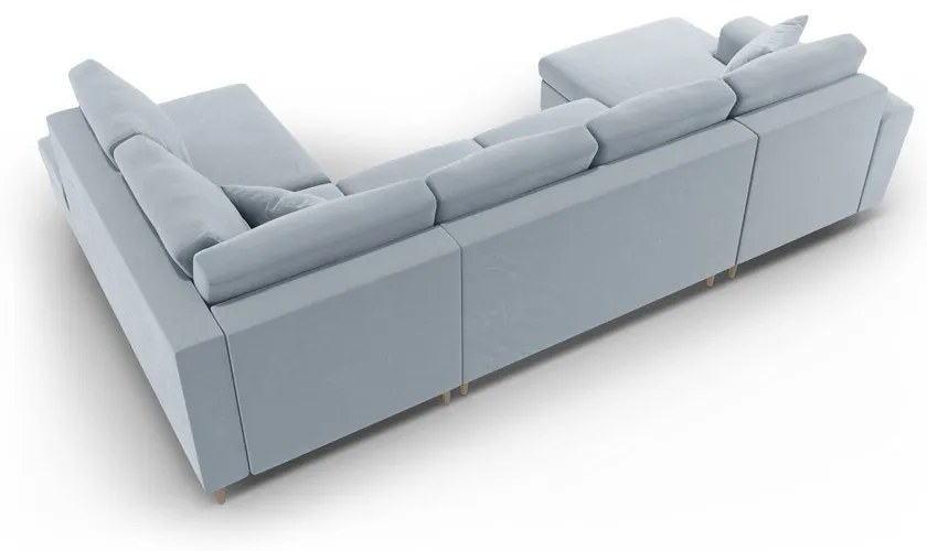 Светлосин кадифен разтегателен ъглов диван с място за съхранение (десен ъгъл/U форма) Kyoto – Cosmopolitan Design