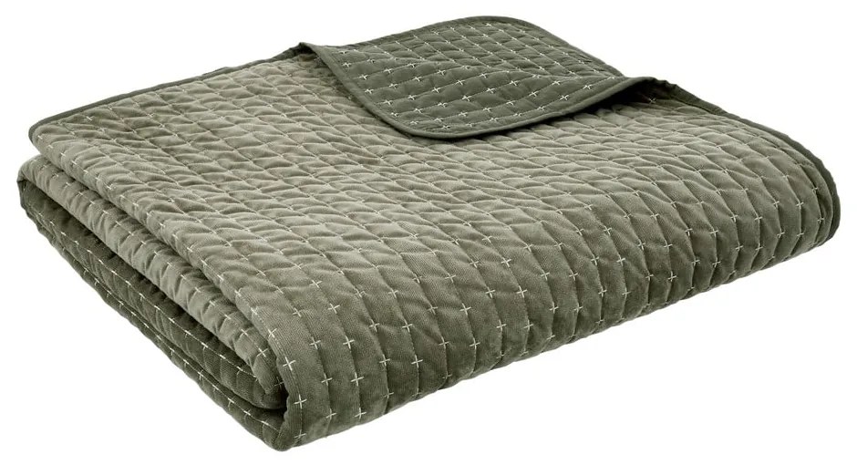 Зелено капитонирано покривало за легло 240x260 cm Attica Velvet Embroidered – Bianca