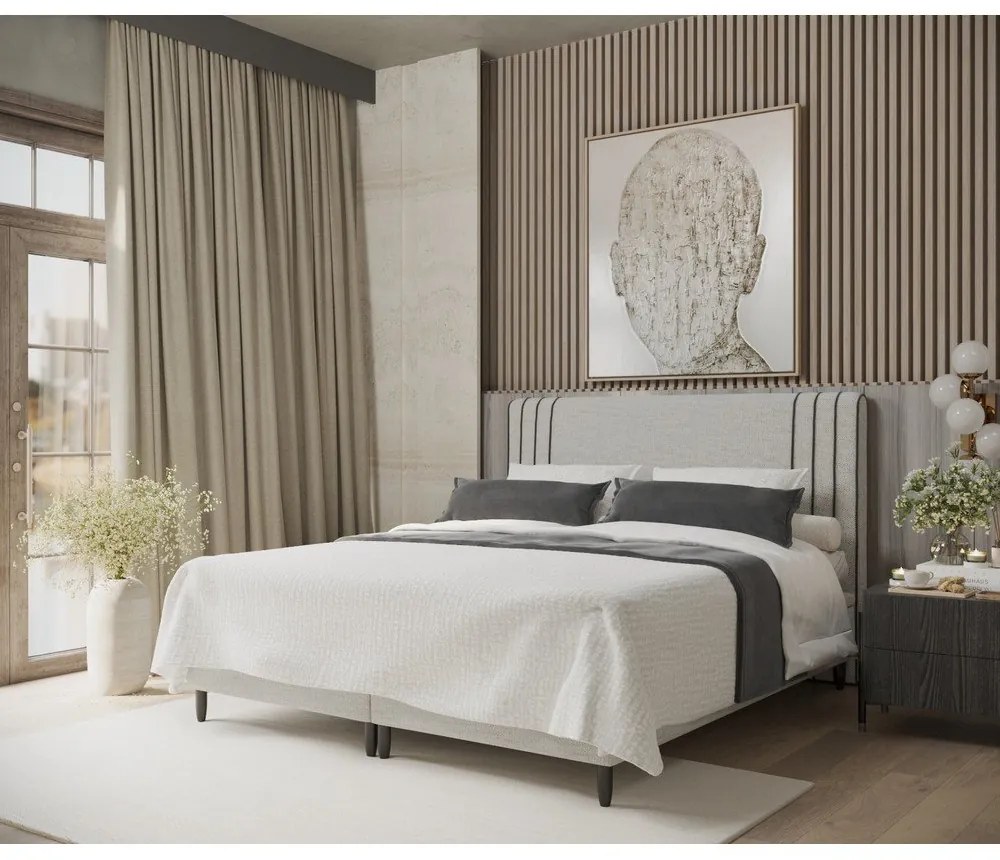 Светлосиво тапицирано двойно легло с място за съхранение 180x200 cm Musca – Maison de Rêve