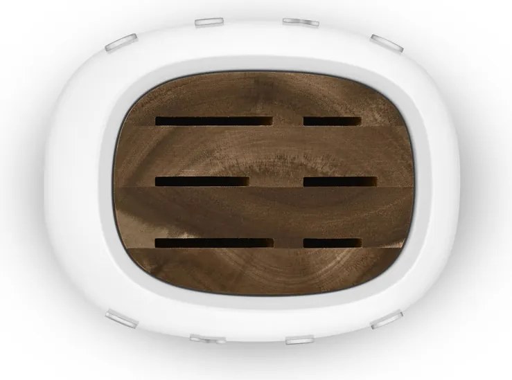Комплект ножове със стойка SMEG KBSF02WH, 7 части, Слотове от акациево дърво, Немска неръждаема стомана, Бял