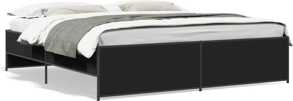 3279867 vidaXL Рамка за легло, черна, 200x200 см, инженерно дърво и метал