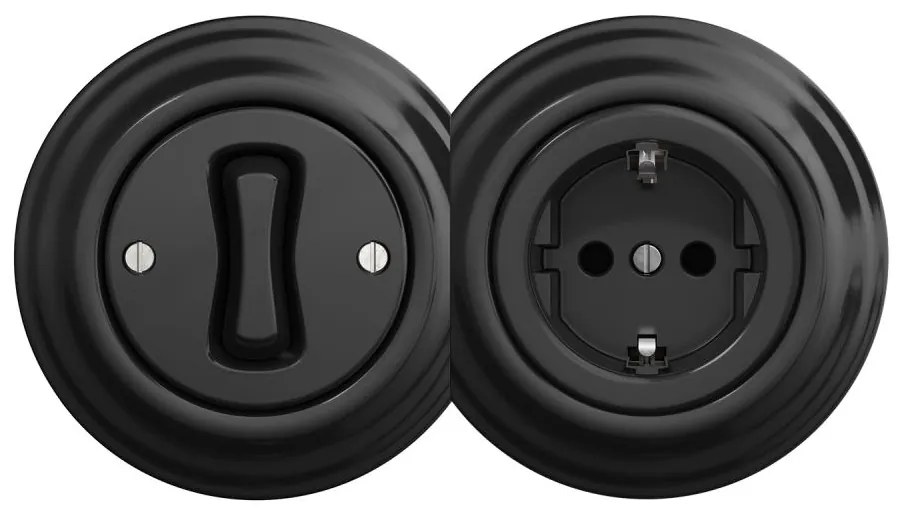 Kliklap - Ретро еднополюсен ключ № 1 и SCHUKO контакт 230 V с черна рамка