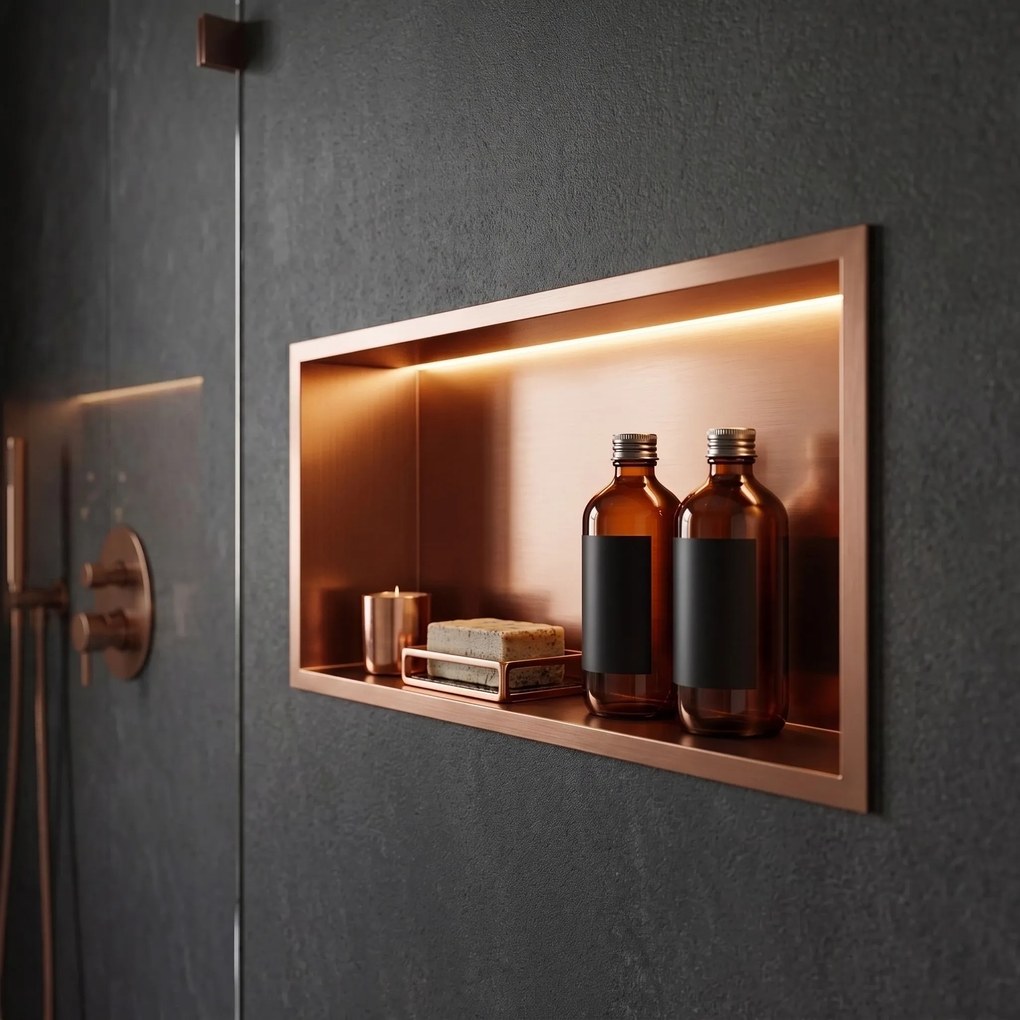 Вграден рафт за баня LED 30x60 brush copper