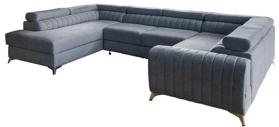 Син разтегателен ъглов диван с място за съхранение (ляв ъгъл U форма) Louis – ELTAP