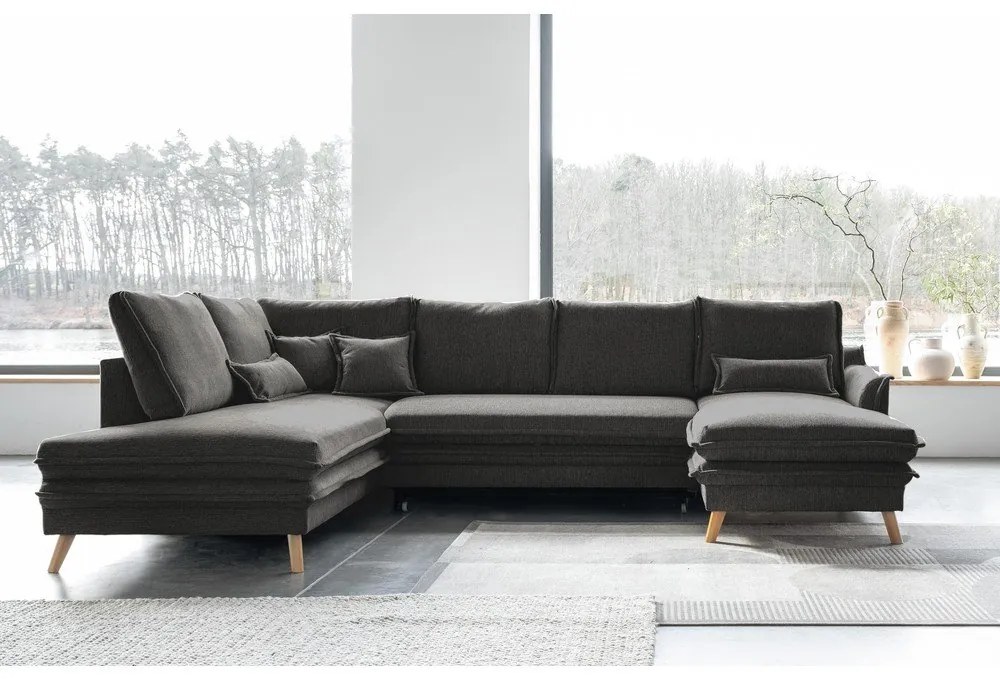 Тъмносив разтегателен ъглов диван (ляв ъгъл/"U" форма) Charming Charlie – Miuform