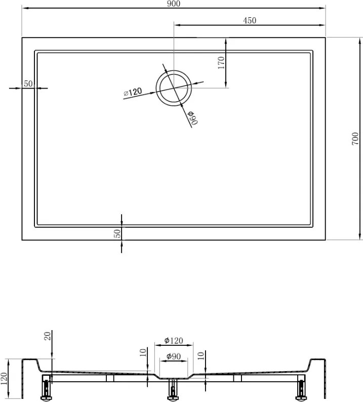 Mexen Flow+ правоъгълно корито 90 x 70 cm, бял гланц - 46R107090H