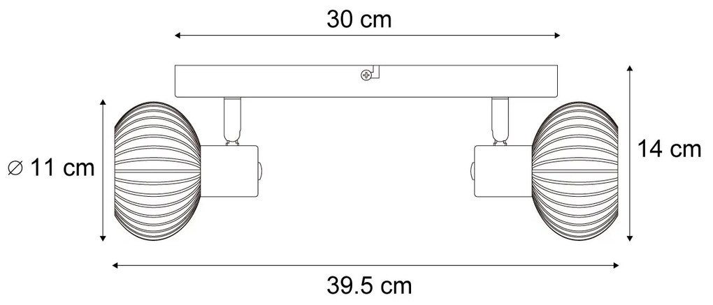Кръгла таванна лампа с два източника на светлина, черен цвят с опушено стъкло - Teddy