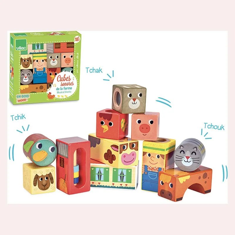Vilac - Дървени Кубчета Музикална Ферма 2102