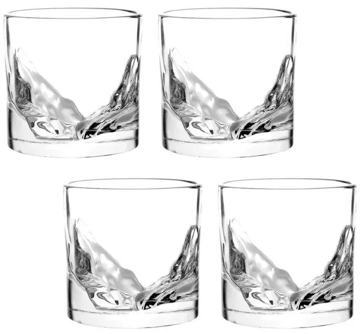 Комплект чаши за уиски LIITON Grand Canyon 300 мл, 4 бр, Удебелени стени, 3D дъно с форма на Гранд Каньон, Прозрачен