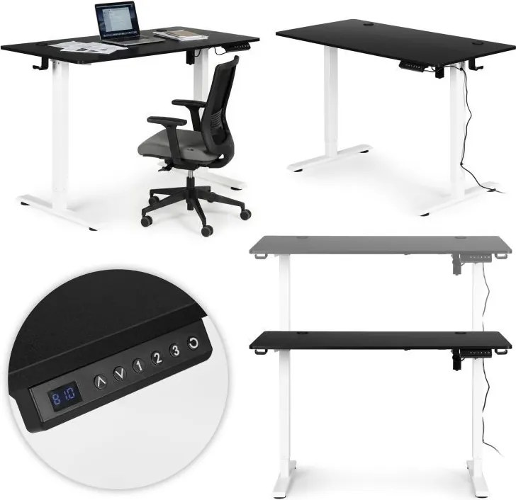 Електрическа работна маса с регулиране на височината и бели крака - 120 x 60 cm Кафяво