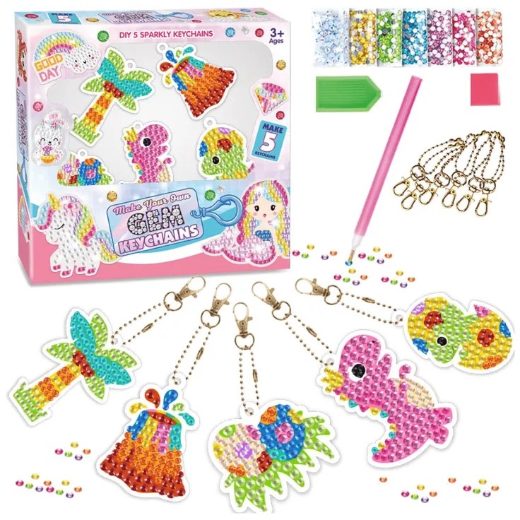 Диамантени ключодържатели DIY Rila Crafts, 5 броя, Розов