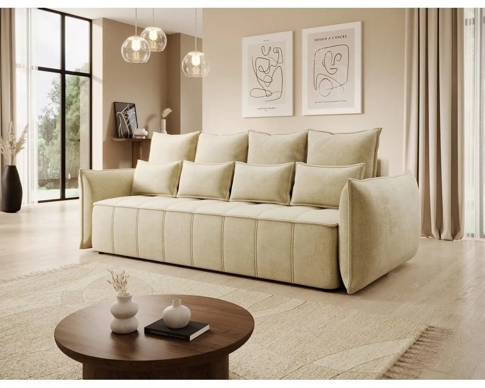 Бежов кадифен сгъваем/с място за съхранение диван 242 cm Weltton – ELTAP