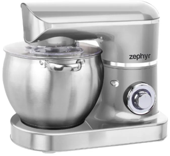 Планетарен миксер с иноксова купа ZEPHYR ZP 1115 T, 1500W, 8.5 литра, 6 степени, Приставки, Сребрист