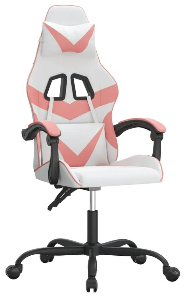 3143851 vidaXL Гейминг стол, бяло и розово, изкуствена кожа
