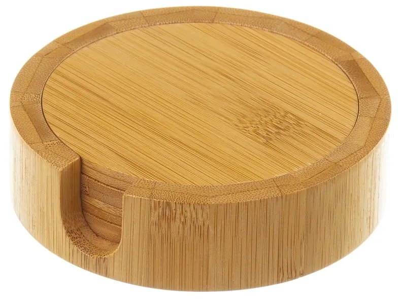 Кафяви бамбукови подложки в комплект 4 бр. със стойка – Casa Selección