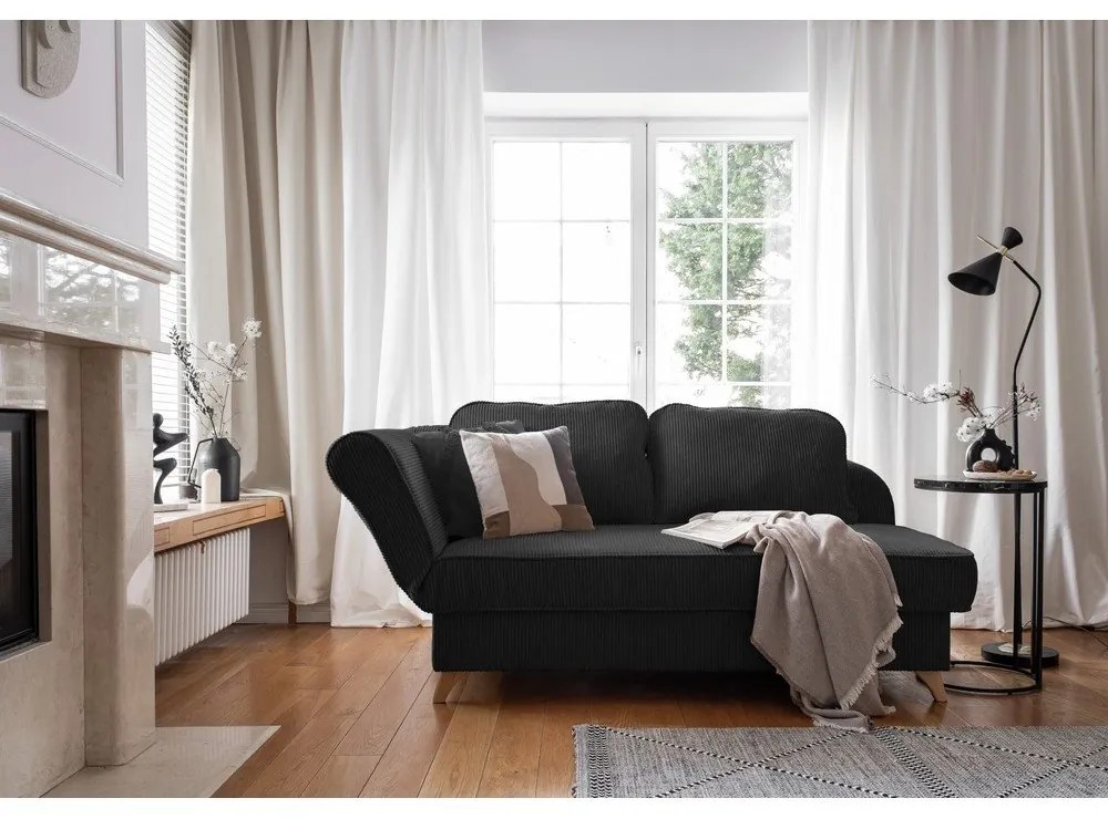 Антрацитен шезлонг от рипсено кадифе (ляв ъгъл) Chic Charlotte – Miuform