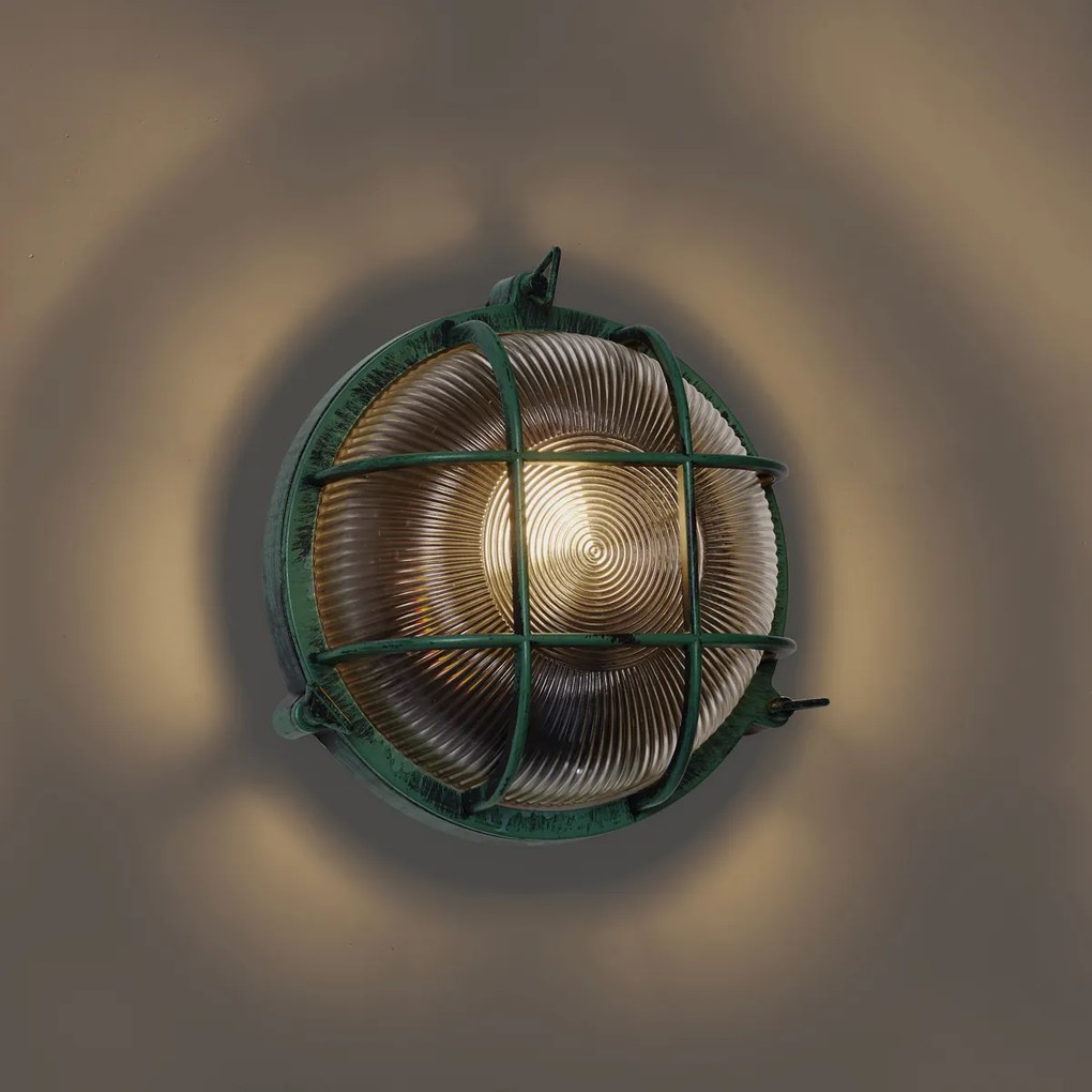 Външна стенна лампа зелена кръгла IP44 - Noutica