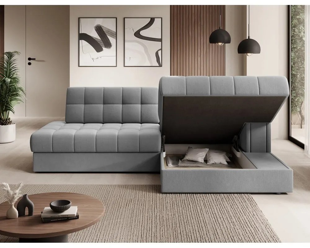 Сив кадифен разтегателен ъглов диван (десен ъгъл) Blezalt – ELTAP