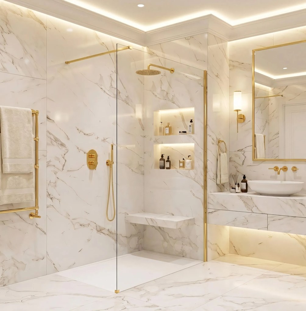 Параван за душ Rea Flexi Transparent / Gold 140