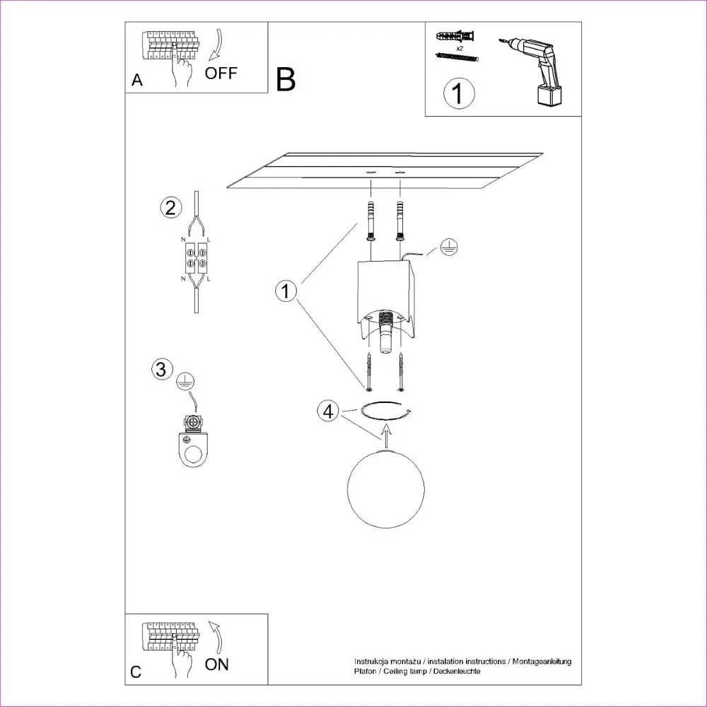 Осветително тяло за таван в естествен цвят със стъклен абажур 12x12 cm Rayer – Sollux