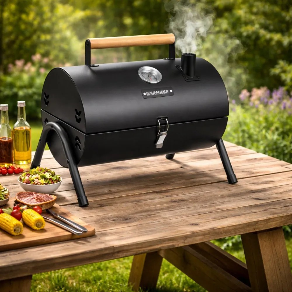 Туристическа скара на дървени въглища с капак