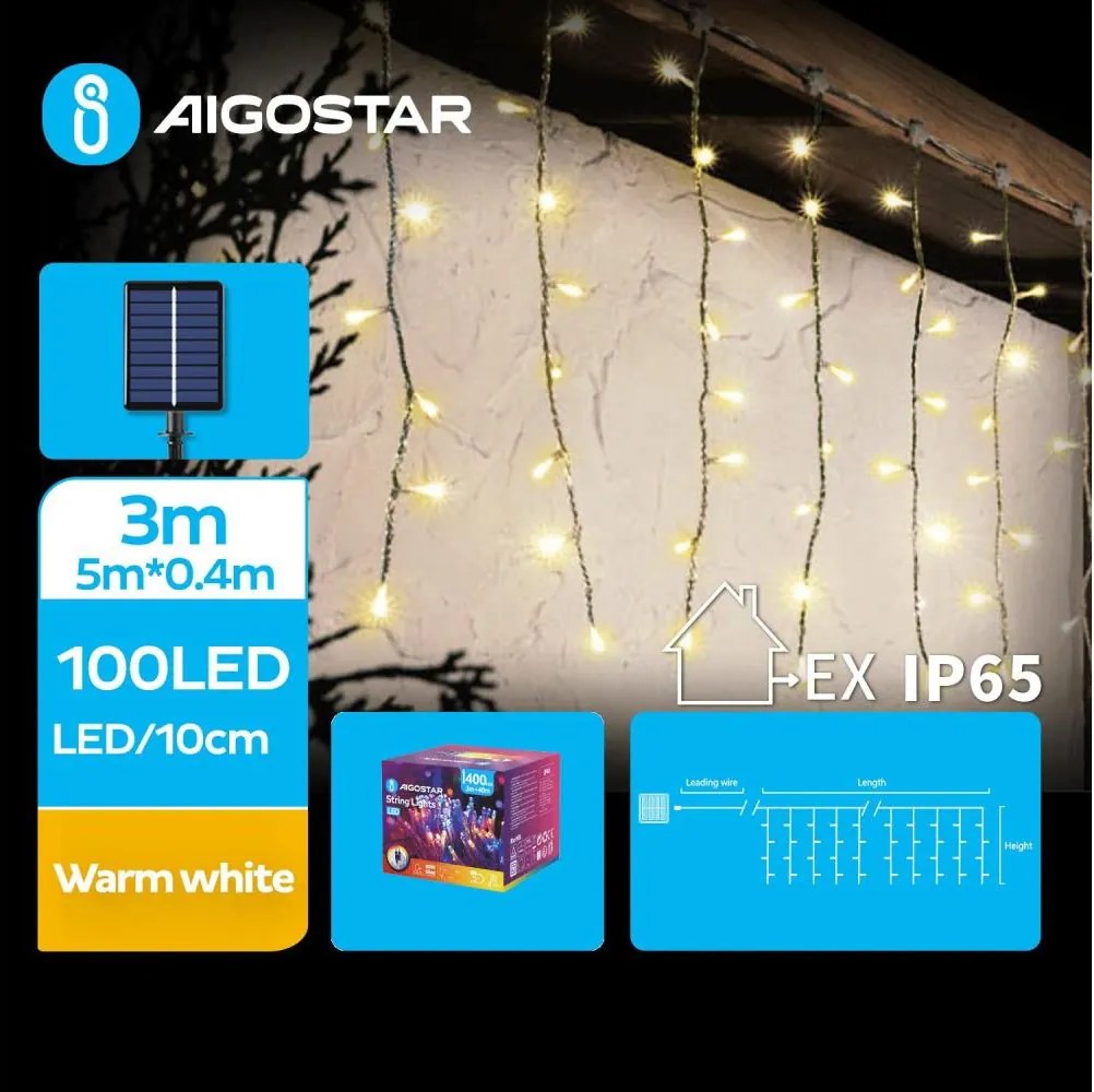 Aigostar - LED Соларен  гирлянд 100xLED/8 функции 8x0,4m IP65 топла бяла
