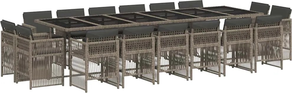 3211064 vidaXL Градински комплект с възглавници 17 части полиратан сив