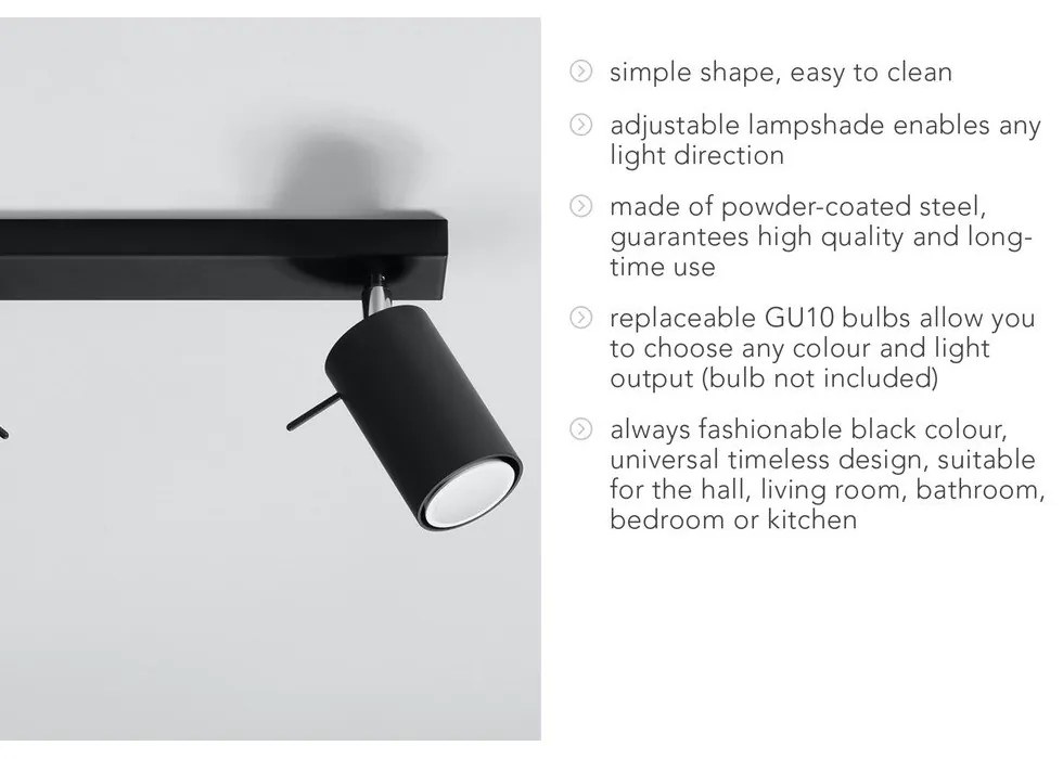 Черен прожектор 8x30 cm Etna – Sollux