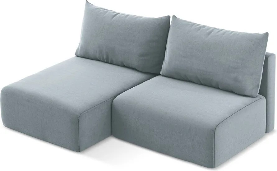 Син кадифен сгъваем/с място за съхранение ъглов диван (ляв ъгъл) Kalena – Makamii