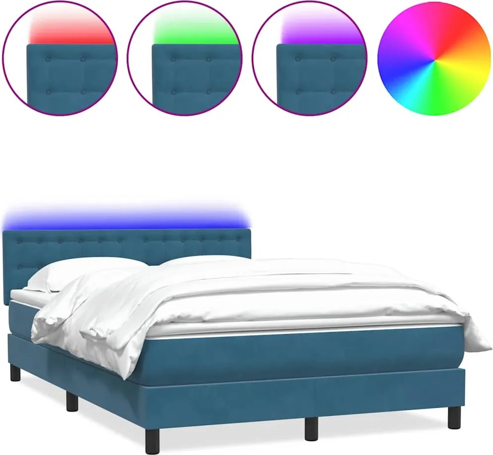 3317275 vidaXL Боксспринг легло с матрак и LED, тъмносиньо, 160x210 см, кадифе