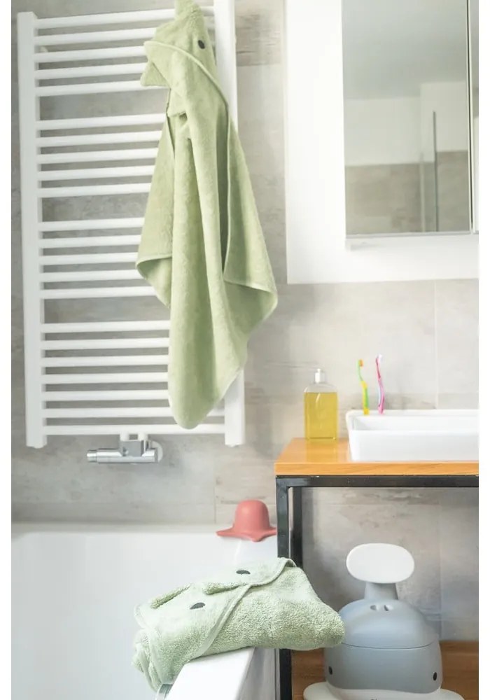 Зелена памучна детска хавлия с качулка 75x75 cm Dinosaur – Kindsgut