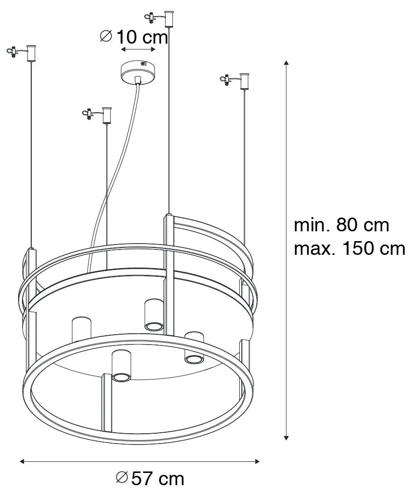 Индустриално висящо осветително тяло черно с рафт кръгъл 4-светлина - Cage Rack