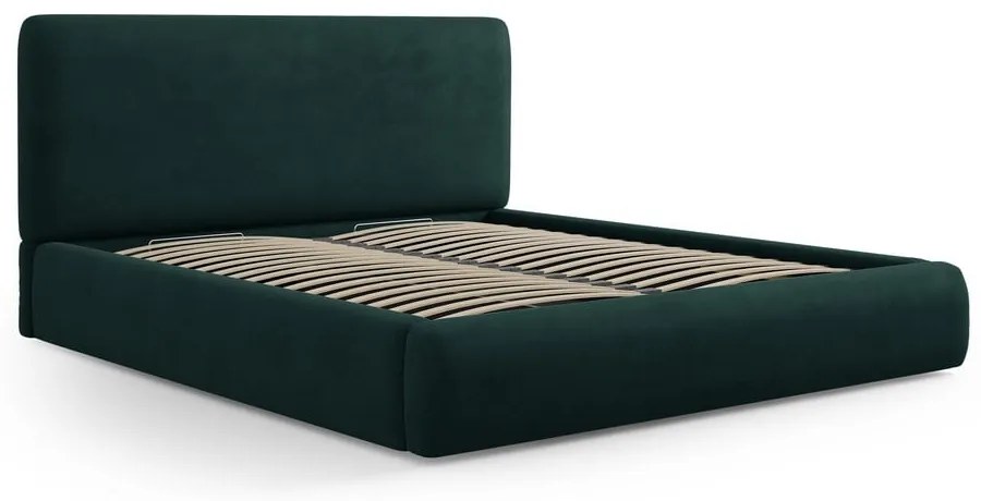 Тъмнозелено двойно тапицирано легло с място за съхранение с включена подматрачна рамка 160x200 cm Colonel – Cosmopolitan Design