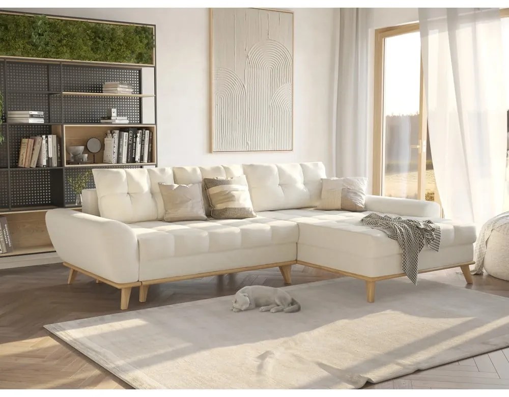 Кремав разтегателен ъглов диван (десен ъгъл) Balitco – Ropez