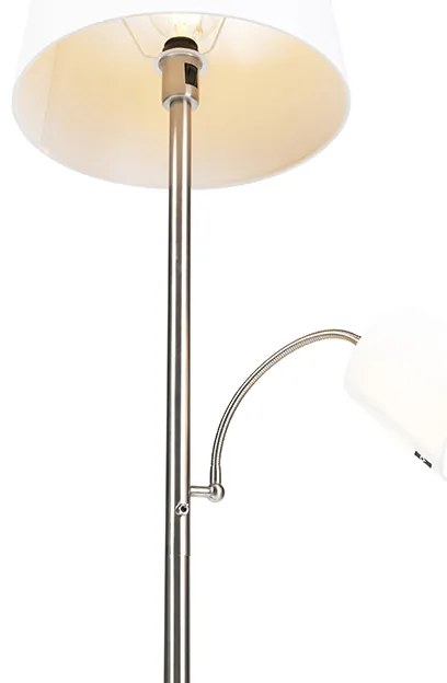 Класическа подова лампа стомана с бял абажур и лампа за четене - Retro