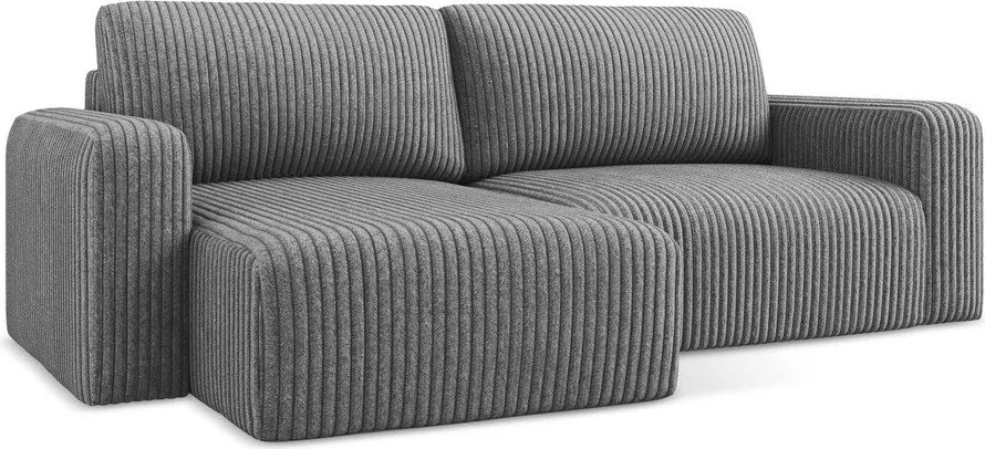 Сив сгъваем/с място за съхранение ъглов диван от рипсено кадифе (ляв ъгъл) Kona – Makamii