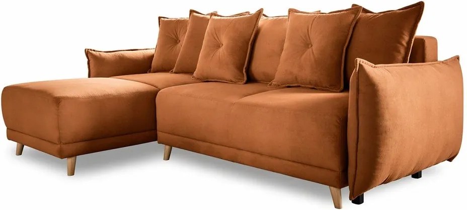 Разтегателен диван от велур в тухлен цвят (променлив) Lazy Lukka - Miuform