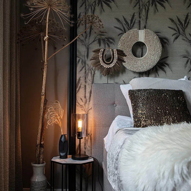 Дизайнерска настолна лампа черна с опушено стъкло на стойка - Dome