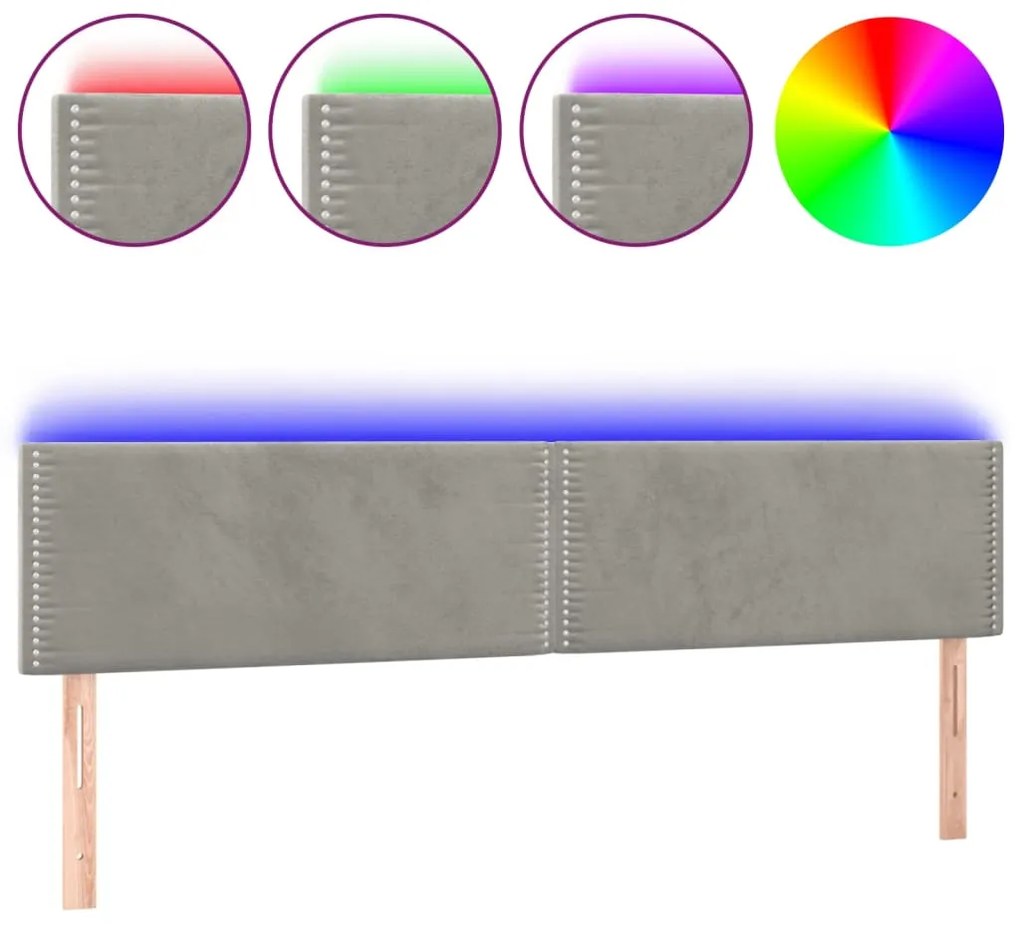 3121532 vidaXL LED горна табла за легло, светлосива, 180x5x78/88 см кадифе