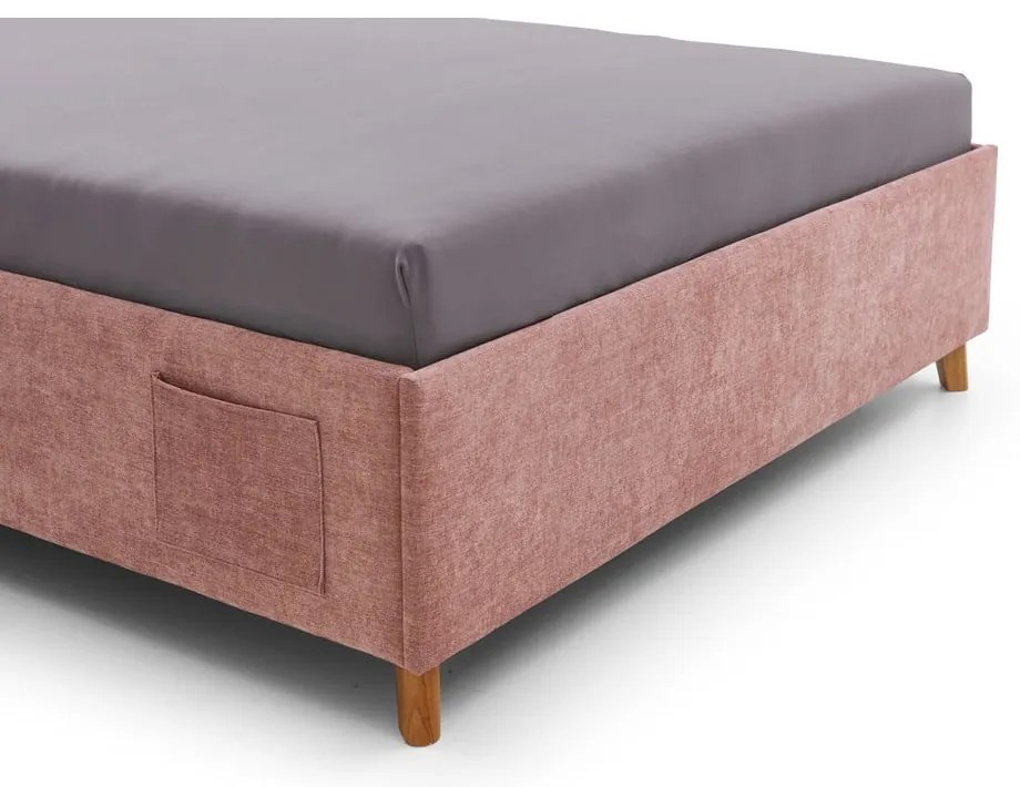 Розово тапицирано детско легло 90x200 cm с място за съхранение с включена подматрачна рамка Fun – Meise Möbel